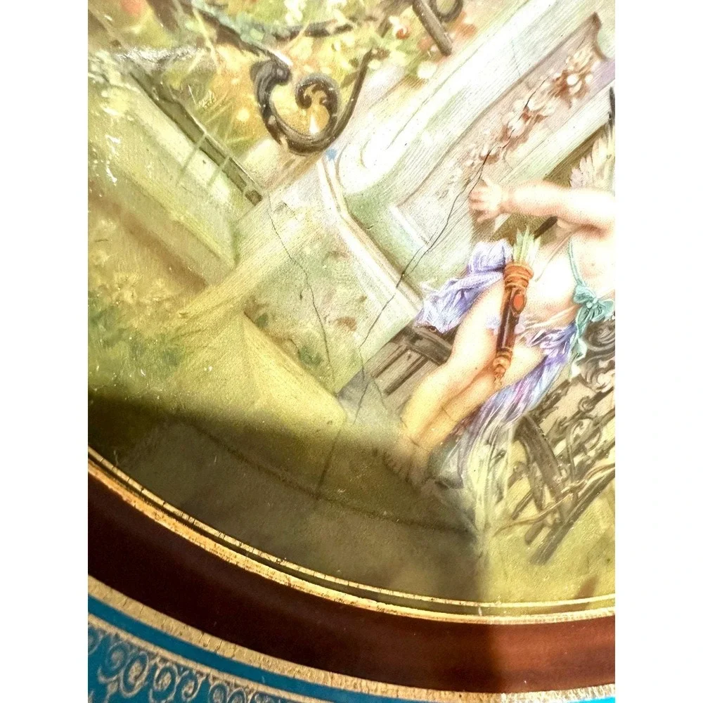Victoria Austria Porcelain Bowl with Romantic Scene, Roses, Blue & Green Trim